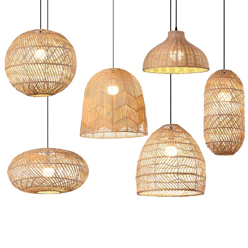 Hand-Woven Rattan Pendant Lampshade Wicker Chandelier Large Modern Rattan Pendant Light Ceiling Lampshade