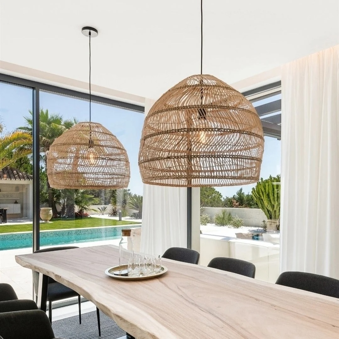 Hand-Woven Rattan Pendant Lampshade Wicker Chandelier Large Modern Rattan Pendant Light Ceiling Lampshade