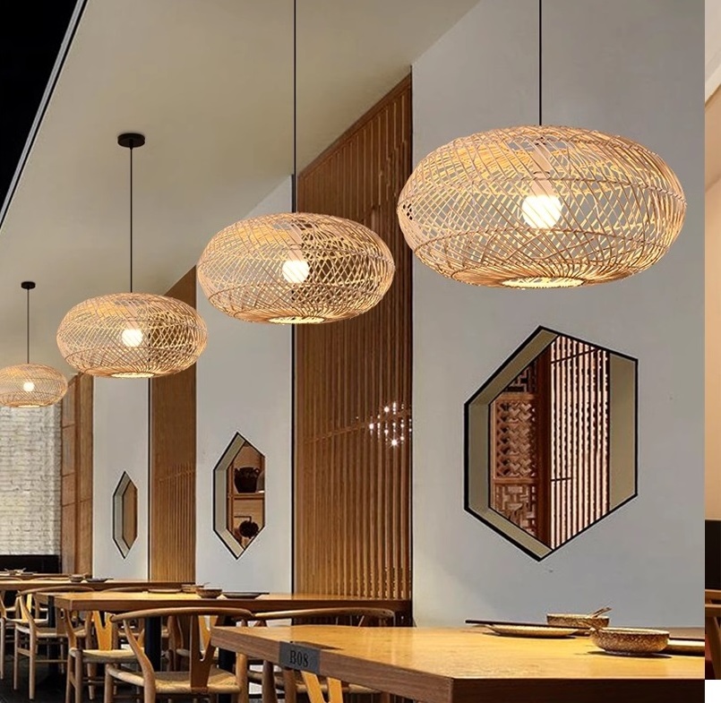 Hand-Woven Rattan Pendant Lampshade Wicker Chandelier Large Modern Rattan Pendant Light Ceiling Lampshade