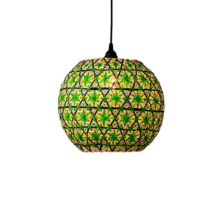 Minimal Bamboo Woven Kitchen Island Hanging Lamp Bamboo Drum Hanging Ceiling Lights Woven Chandelier Lamp Shades