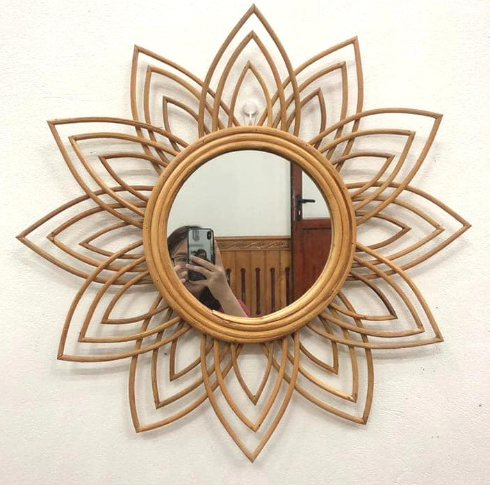 Flower rattan decorative wall mirror Wall Hanging Rattan mirror Art decor