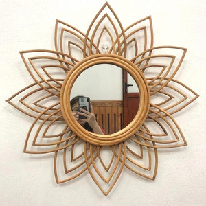 Flower rattan decorative wall mirror Wall Hanging Rattan mirror Art decor