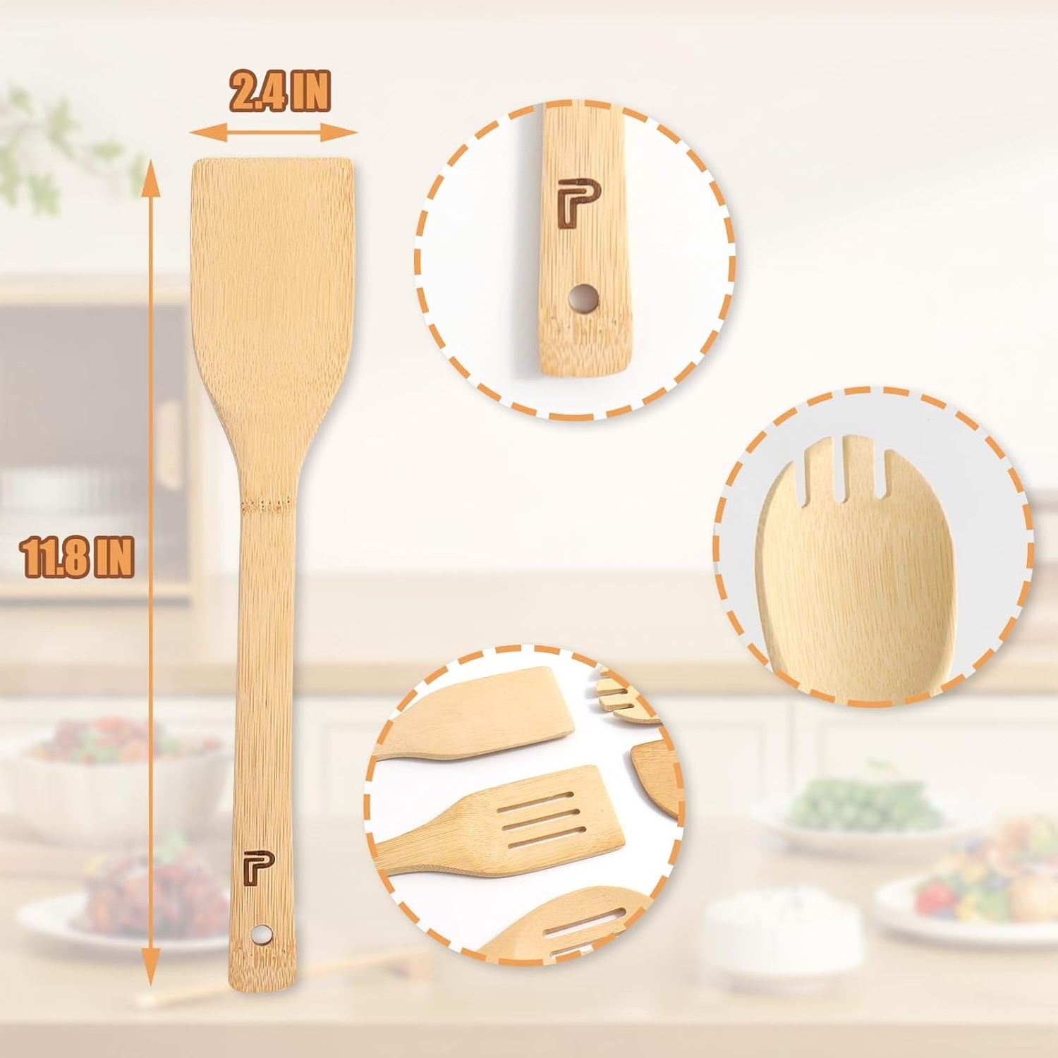 Vietnam Wooden Spoons & Spatulas Set - 6 Pieces Kitchen Cooking Utensils and 1 Holder, Heat Resistant for Non Stick Cookware