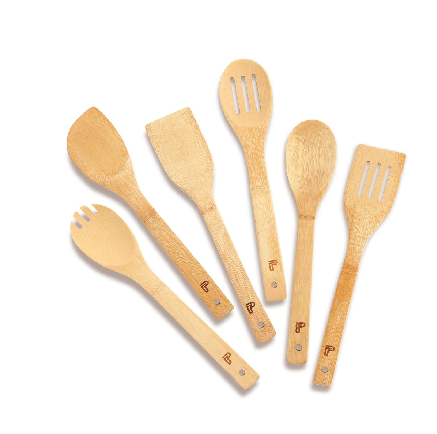 Vietnam Wooden Spoons & Spatulas Set - 6 Pieces Kitchen Cooking Utensils and 1 Holder, Heat Resistant for Non Stick Cookware