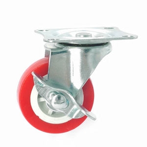 Vietnam Supplier 1.5 Inch Light Duty Zinc Plated Small Metal Side Brake Red Furniture Table Leg Mini Caster Wheels