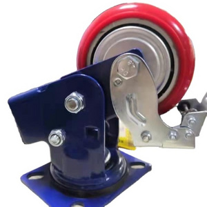 Heavy duty casters Viet Nam OEM 6 Inch Plate High Quality AGV Caster Wheel With Brakes Industrial Shock Absorbing PU PVC Caster