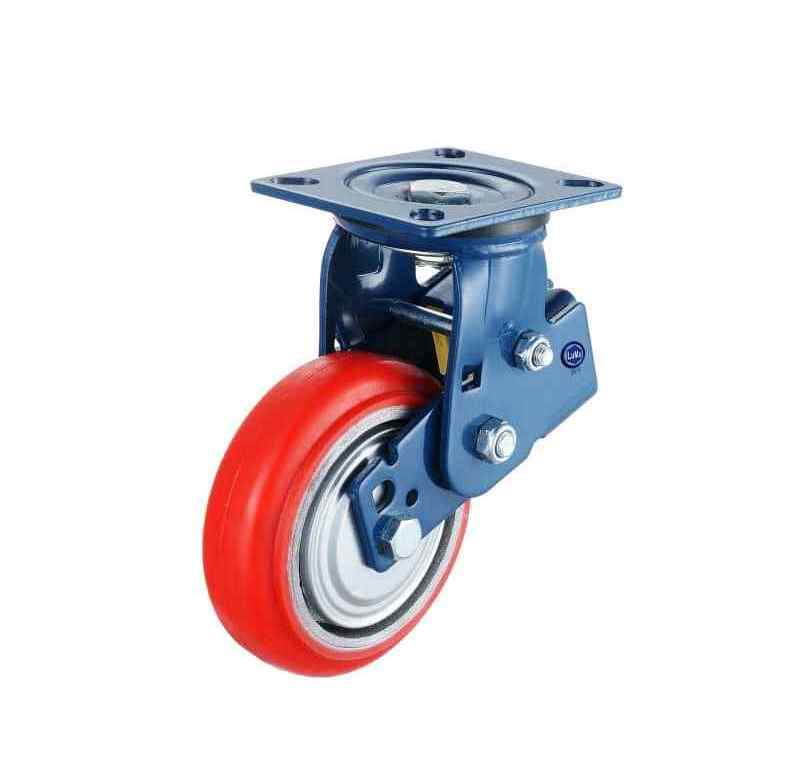 Heavy duty casters Viet Nam OEM 6 Inch Plate High Quality AGV Caster Wheel With Brakes Industrial Shock Absorbing PU PVC Caster