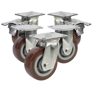 Factory Price Industrial Caster 4" 5" 6" 8" Heavy Duty PU Caster Wheel Manufacturer with  Sanded Stainless Steel Bracket