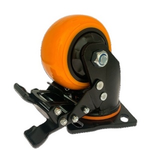 5mm Plate Thickness Black Bracket 4Inch Korea Style Heavy Duty Orange PU Casters With Black Dust Cover Double Brake from Vietnam