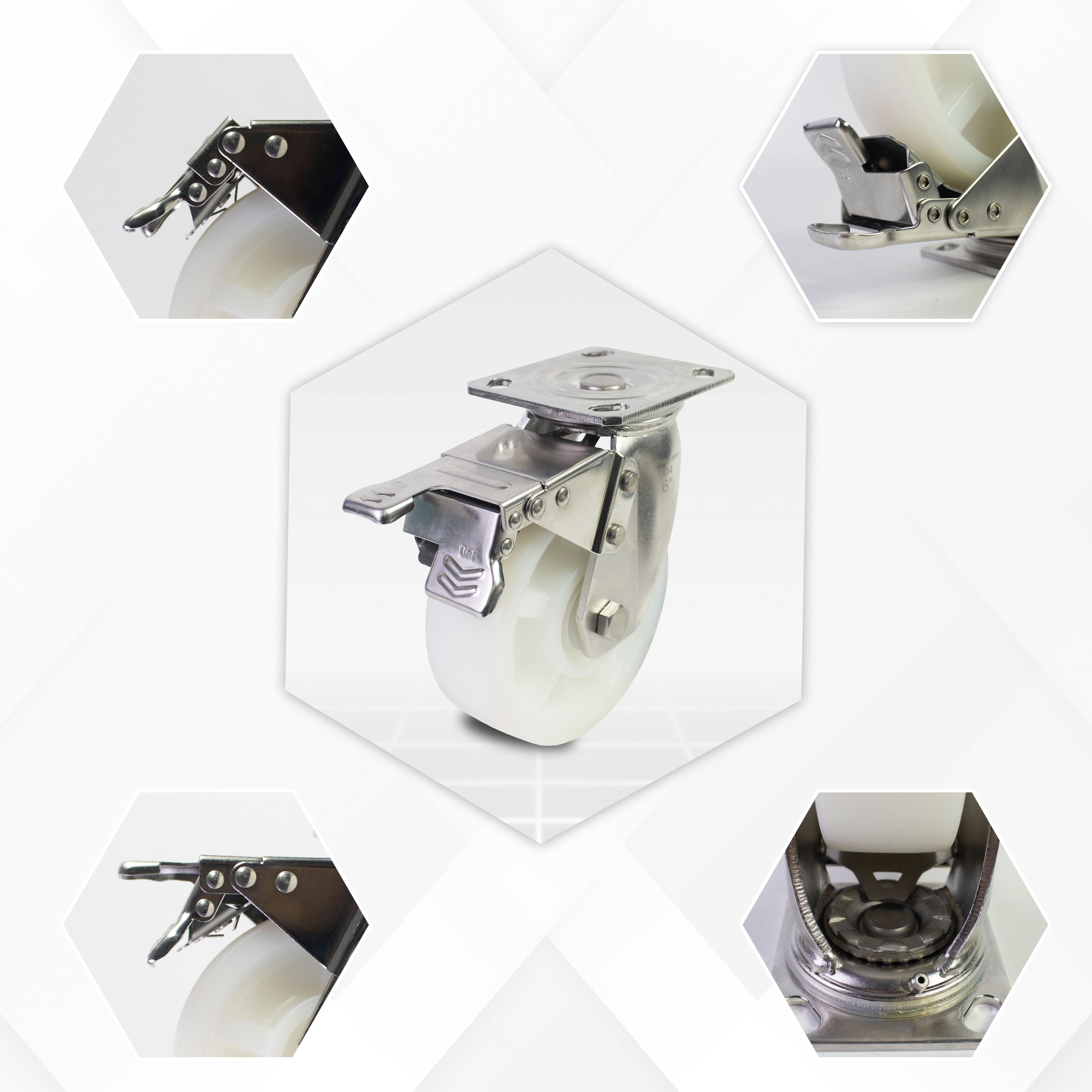 Ready to ship 4/5/6/8in Stainless Steel SUS 304 PA top Plate Universal Locking Swivel Caster Wheel