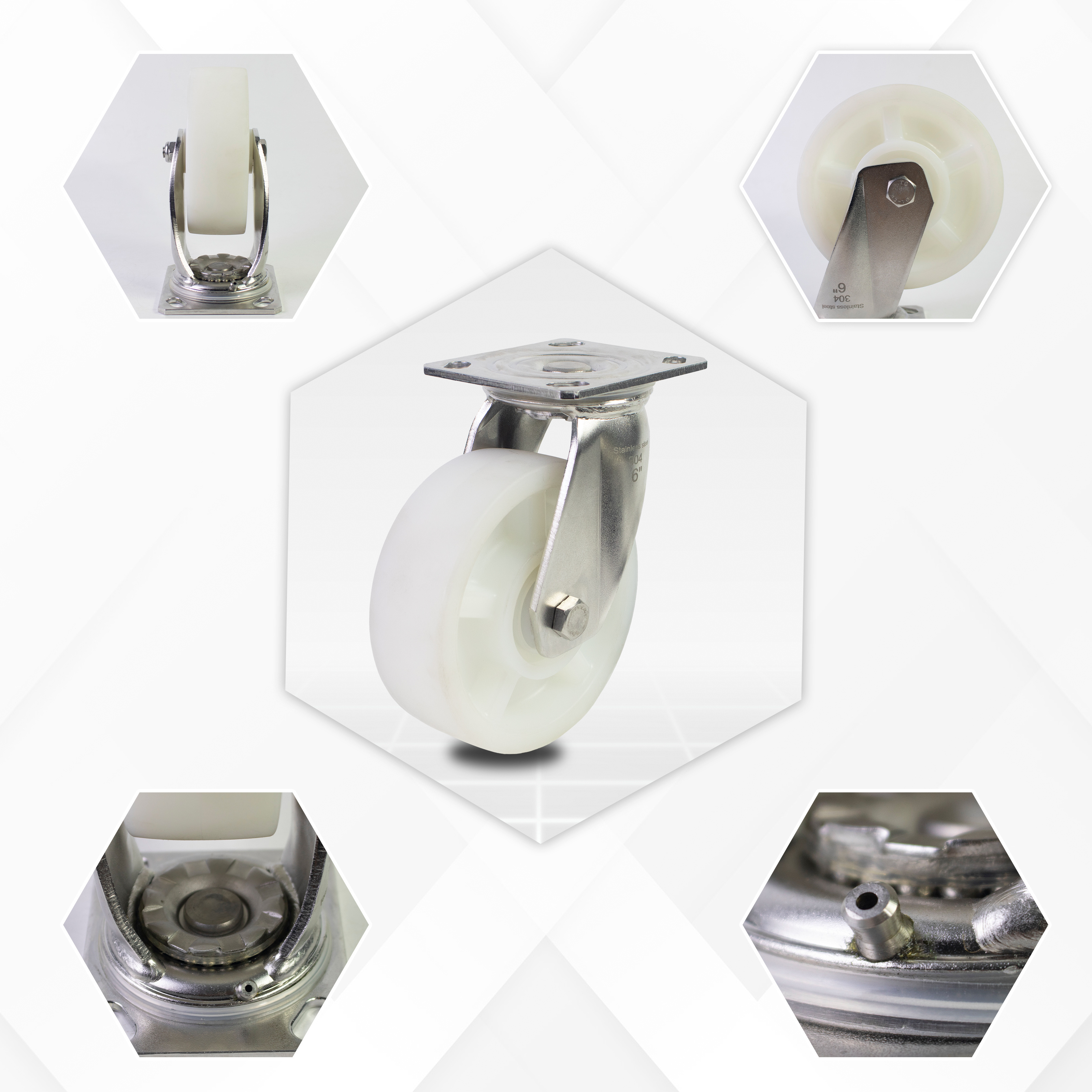 Ready to ship 4/5/6/8in Stainless Steel SUS 304 PA top Plate Universal Locking Swivel Caster Wheel