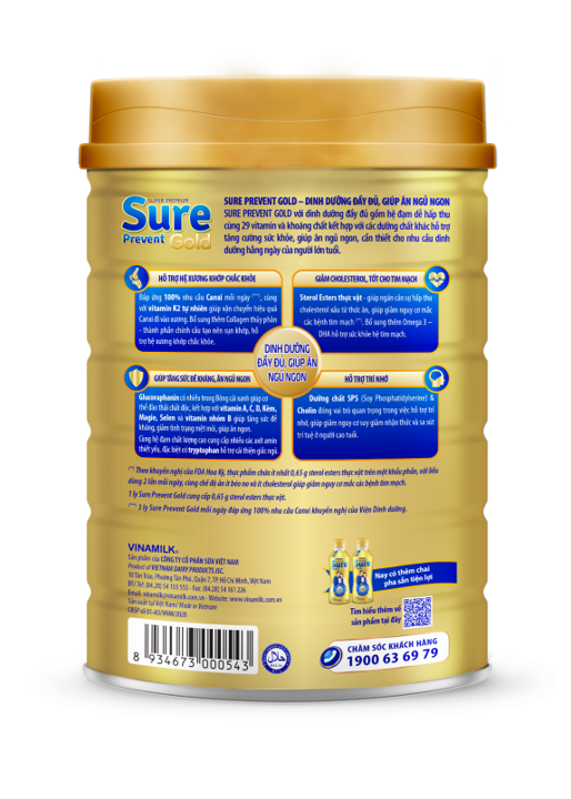 Vinamilk Sure Prevent Gold Brand- Nutrition for seniors- Wholesale - Tin 900g X 12 Tins Per Carton GMP ISO HALAL HACCP FSSC BRC