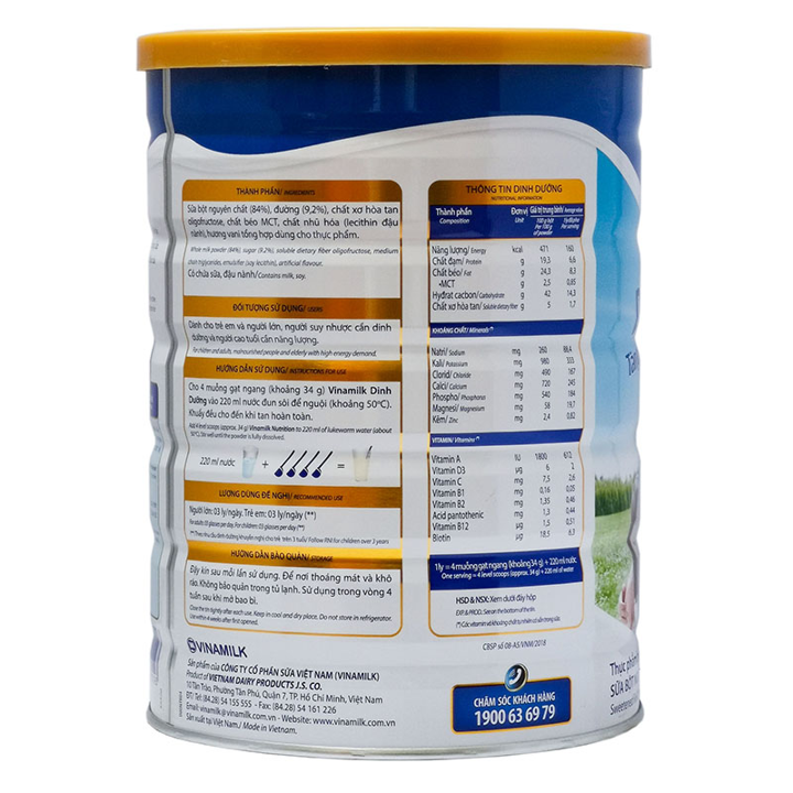 Vinamilk Nutrition - Adult milk powder - High quality - Wholesale price - 900g x 12 tins per carton GMP FSSC HALAL ISO BRC HACCP