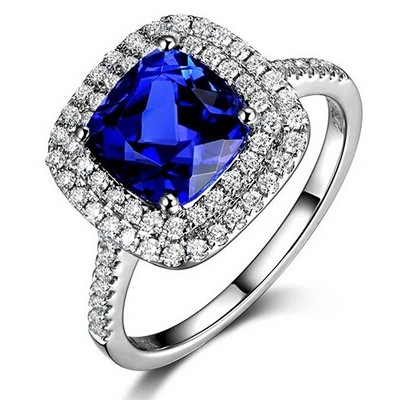 classic design double halo cushion engagement ring tanzanite 18k jewelry gold ring 750