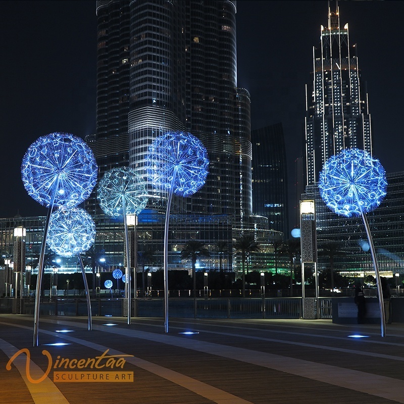 Vincentaa Hot Sale Park Decor Dandelion Shape LED Light Metal Sculpture