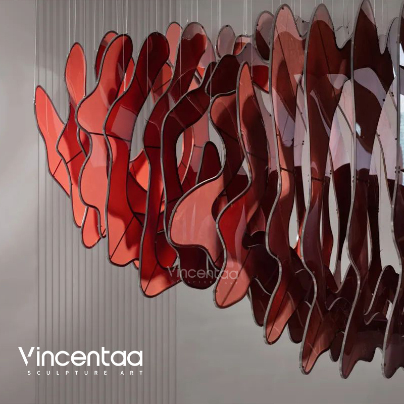 Vincentaa Customizable Ceiling Decoration Red Layered Resin Sculpture Ceiling Sculpture