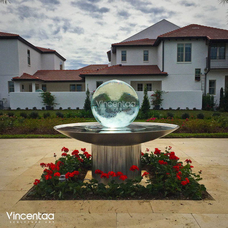 Vincentaa Stainless Steel Glass Ball Outdoor Garden Decorated With Waterfall Fountain