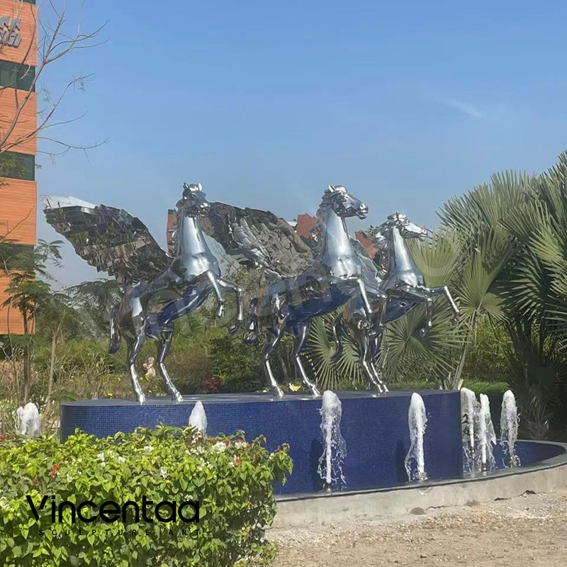 Vincentaa Popular Outdoor Large Horse Sculpture Stainless Steel Metal Custom Animal Sculpture