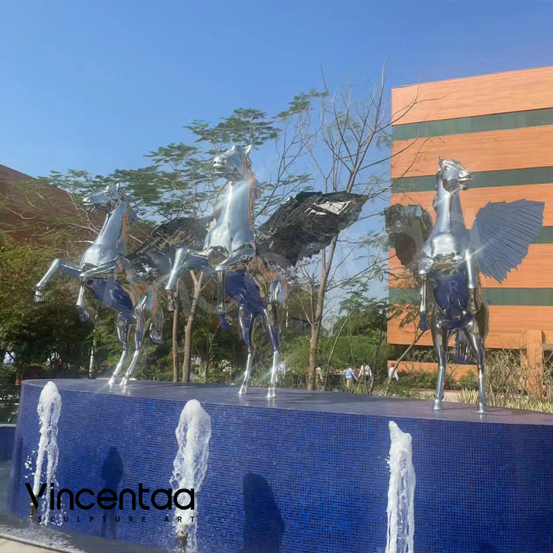 Vincentaa Popular Outdoor Large Horse Sculpture Stainless Steel Metal Custom Animal Sculpture