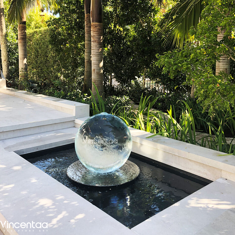 Vincentaa Stainless Steel Glass Ball Outdoor Garden Decorated With Waterfall Fountain