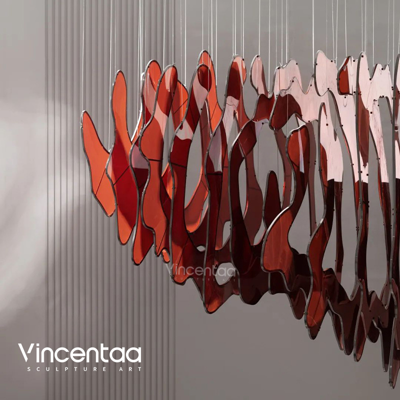 Vincentaa Customizable Ceiling Decoration Red Layered Resin Sculpture Ceiling Sculpture