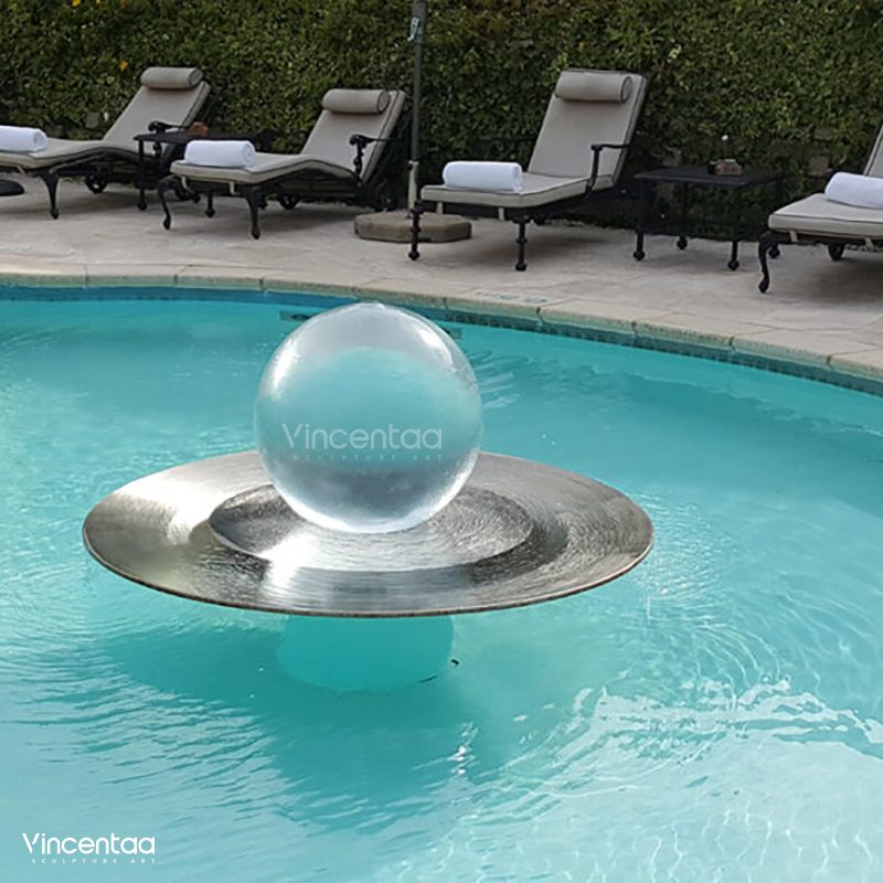 Vincentaa Custom Outdoor Garden Art Deco Stainless Steel Glass Ball Waterfall Fountain