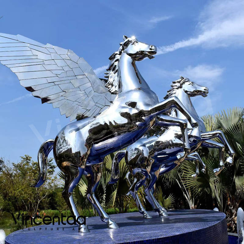 Vincentaa Popular Outdoor Large Horse Sculpture Stainless Steel Metal Custom Animal Sculpture