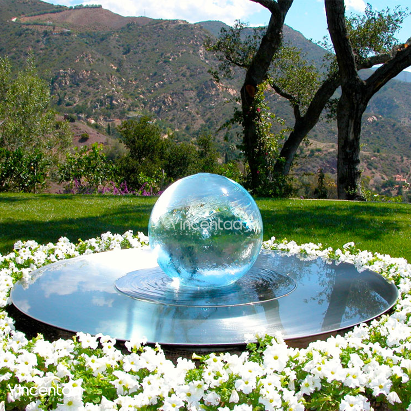 Vincentaa Stainless Steel Glass Ball Outdoor Garden Decorated With Waterfall Fountain