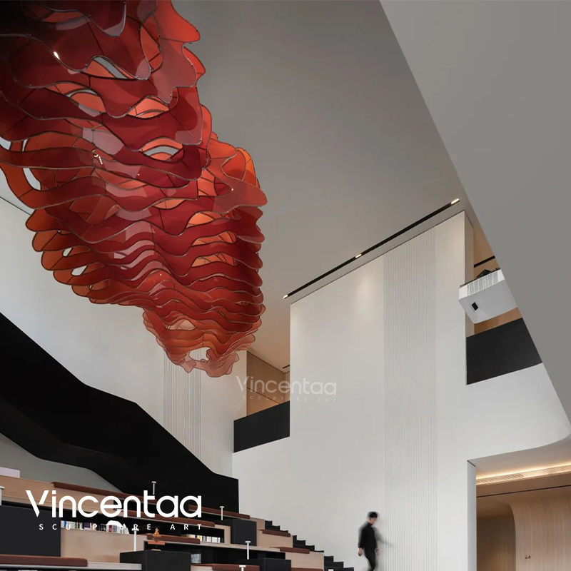 Vincentaa Customizable Ceiling Decoration Red Layered Resin Sculpture Ceiling Sculpture