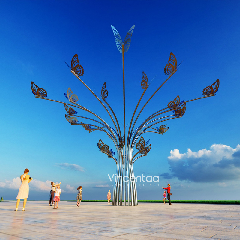 Vincentaa Modern Large Outdoor Sculpture Street LED Lighting Sculpture Butterfly Tree Art Sculpture