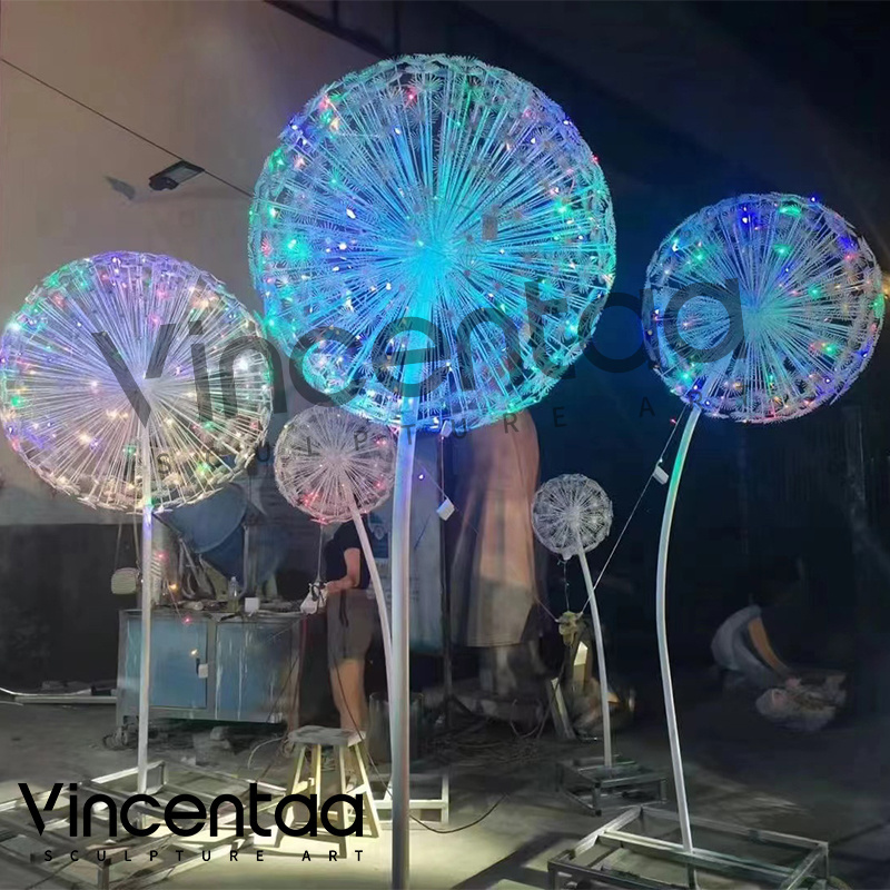 Vincentaa Hot Sale Park Decor Dandelion Shape LED Light Metal Sculpture