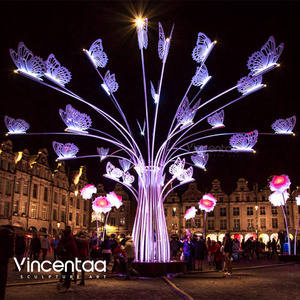 Vincentaa Modern Large Outdoor Sculpture Street LED Lighting Sculpture Butterfly Tree Art Sculpture