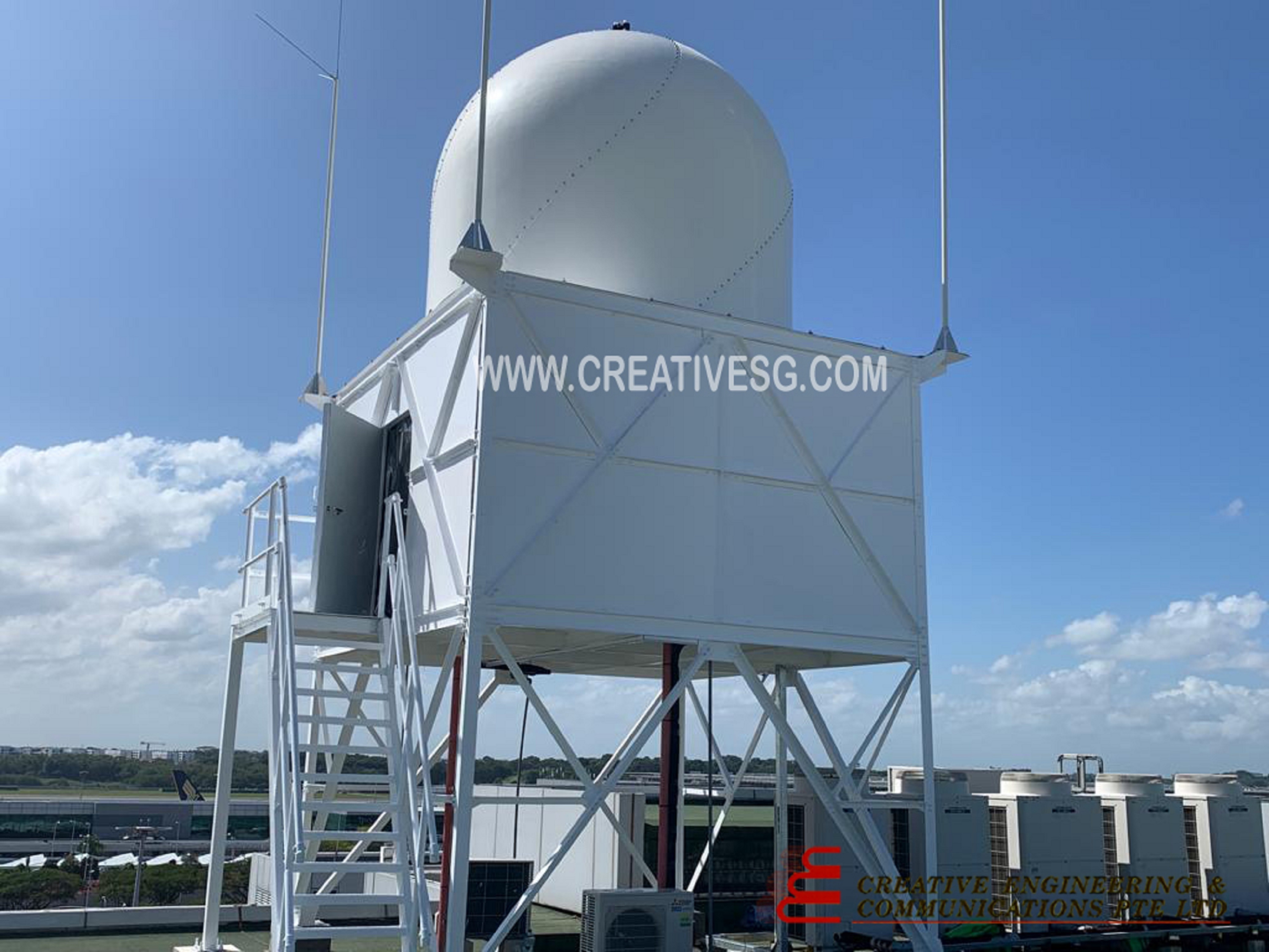 Customized Radar Tower Weather Climatological and Meteorological Radar Self Supporting Tower With Cabin and Radome