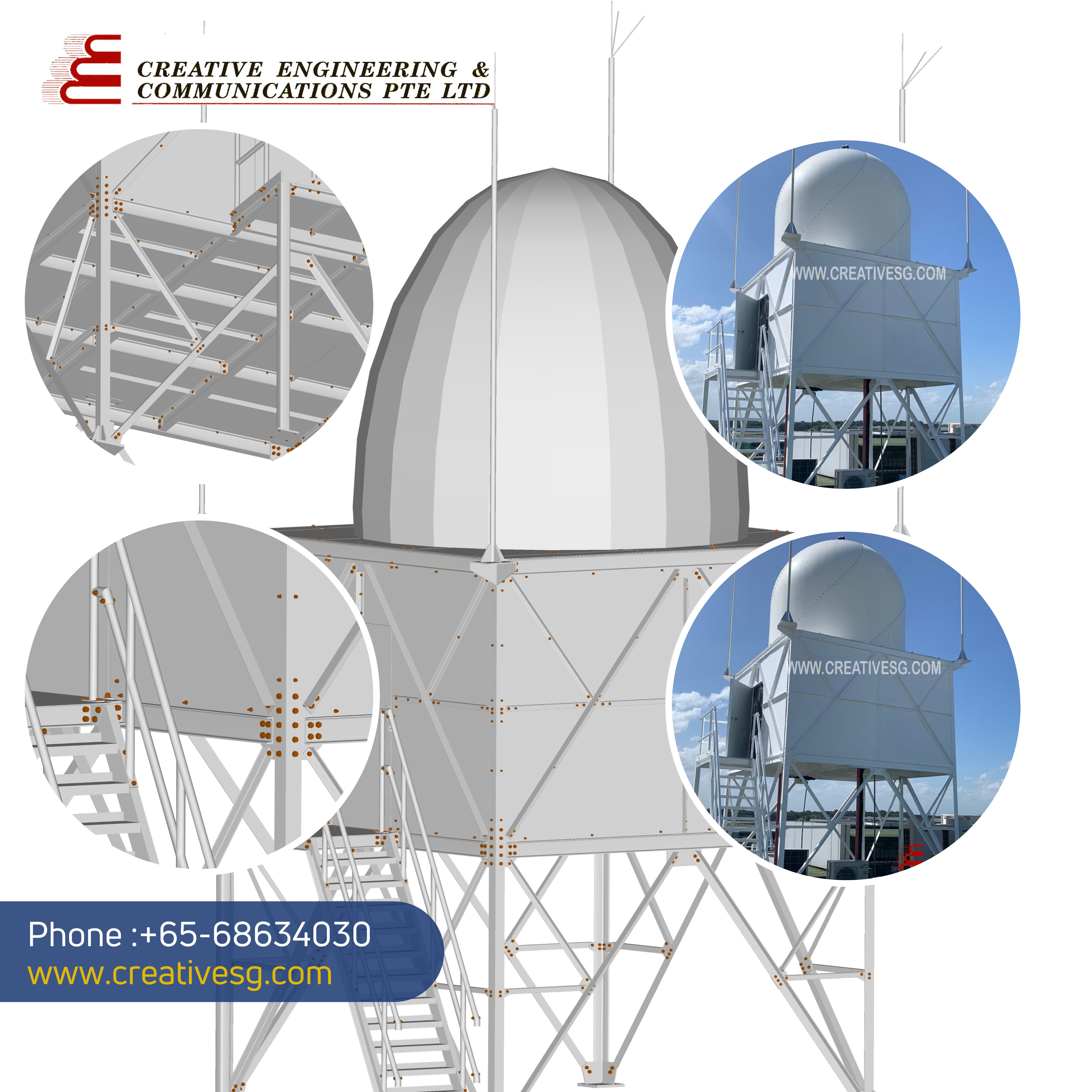 Customized Radar Tower Weather Climatological and Meteorological Radar Self Supporting Tower With Cabin and Radome