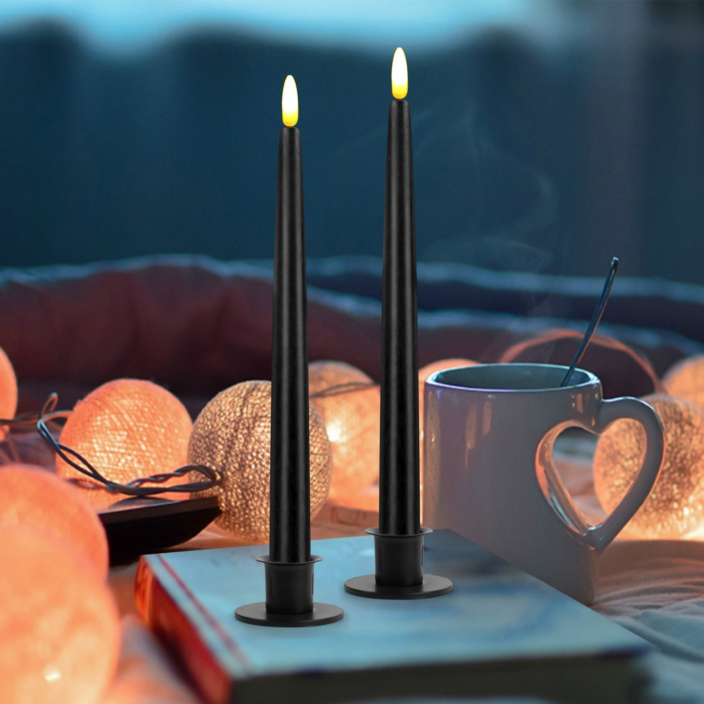 CVHOMEDECO. Flameless Taper Candles with 10-Key Remote, Battery Operated Led  Flickering 3D Wick Window Candles Real Wax, Black