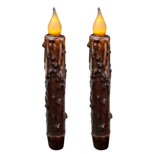 Real Wax Hand Dipped Battery Operated LED Timer Taper Candles Country Primitive Flameless Lights Decor, 6-3/4 Inch, Brown