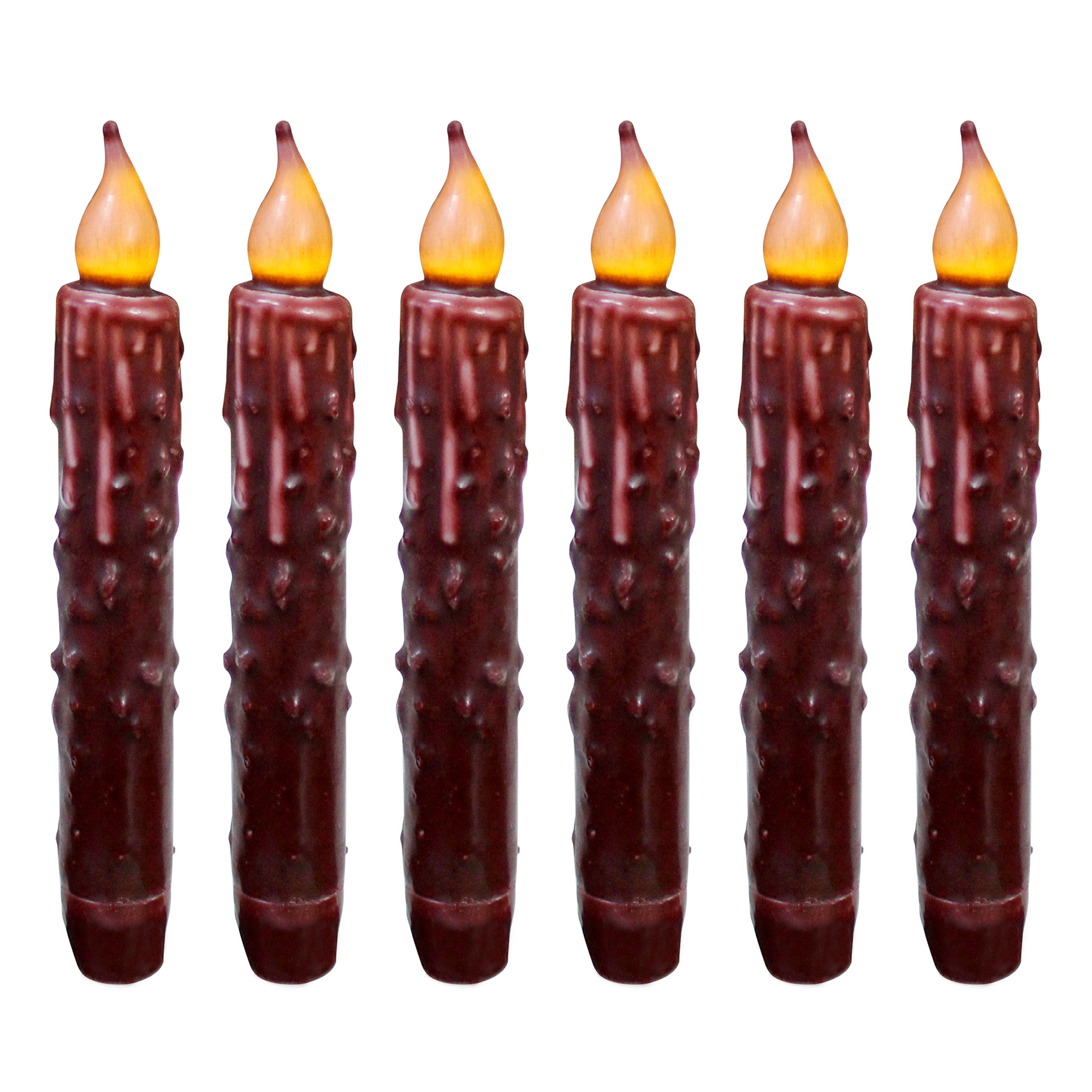 Real Wax Hand Dipped Battery Operated LED Timer Taper Candles Primitive Flameless Candles Supplier, 6-3/4 Inch, Burgundy