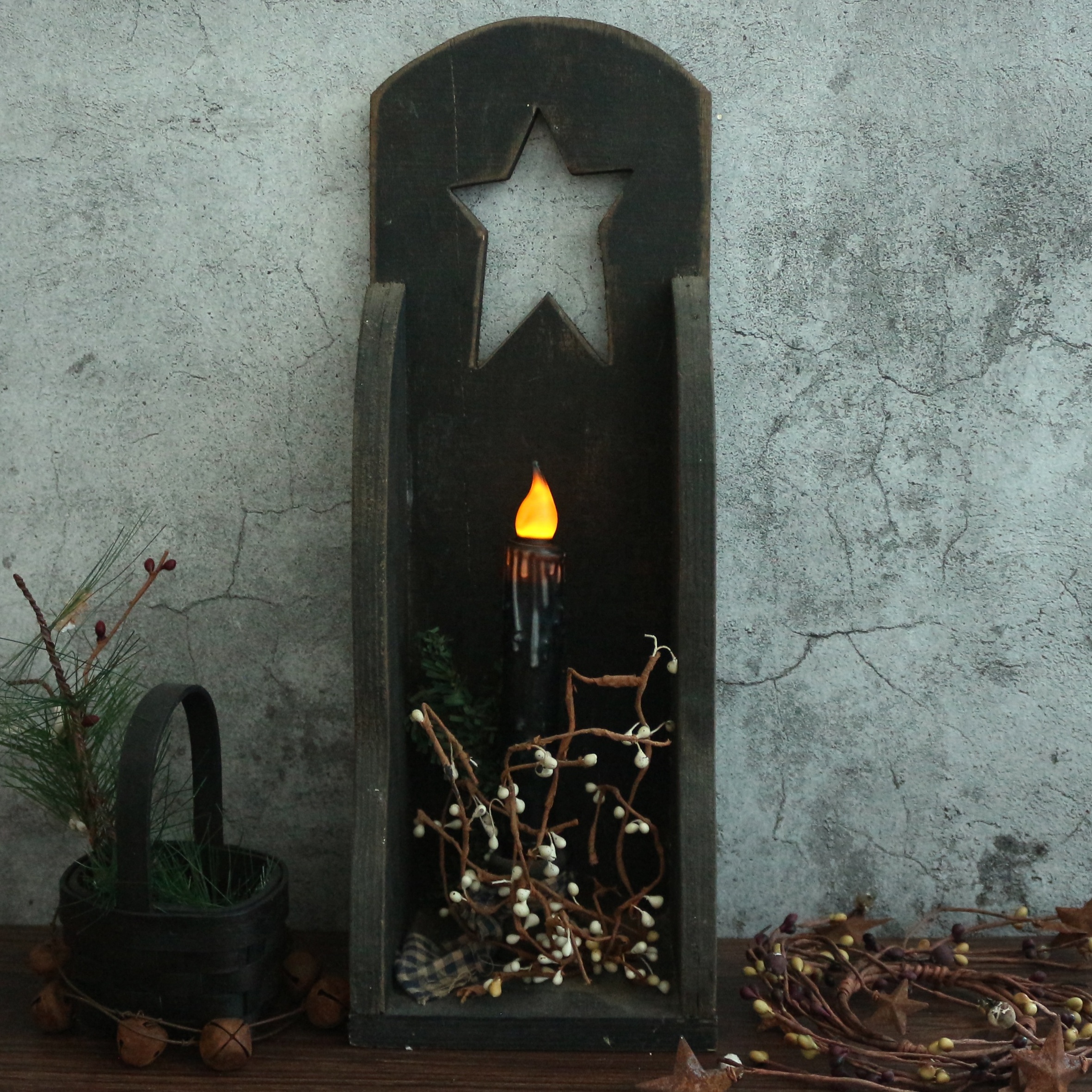 Real Wax Hand Dipped Battery Operated LED Timer Taper Candles Country Primitive Flameless Lights Decor, 6-3/4 Inch, Matt Black