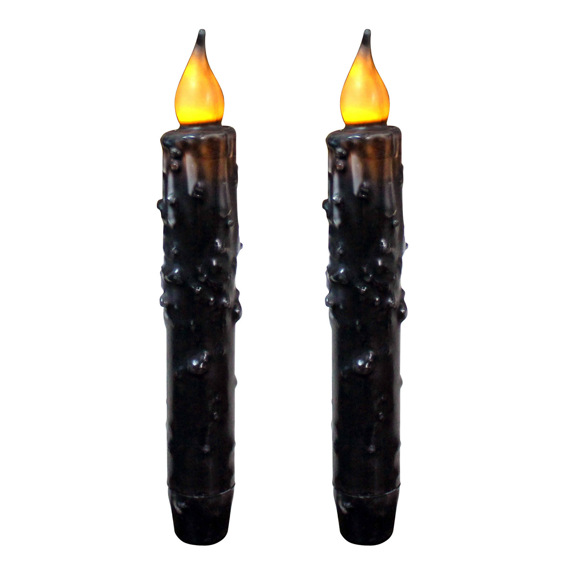 Real Wax Hand Dipped Battery Operated LED Timer Taper Candles Country Primitive Flameless Lights Decor, 6-3/4 Inch, Matt Black