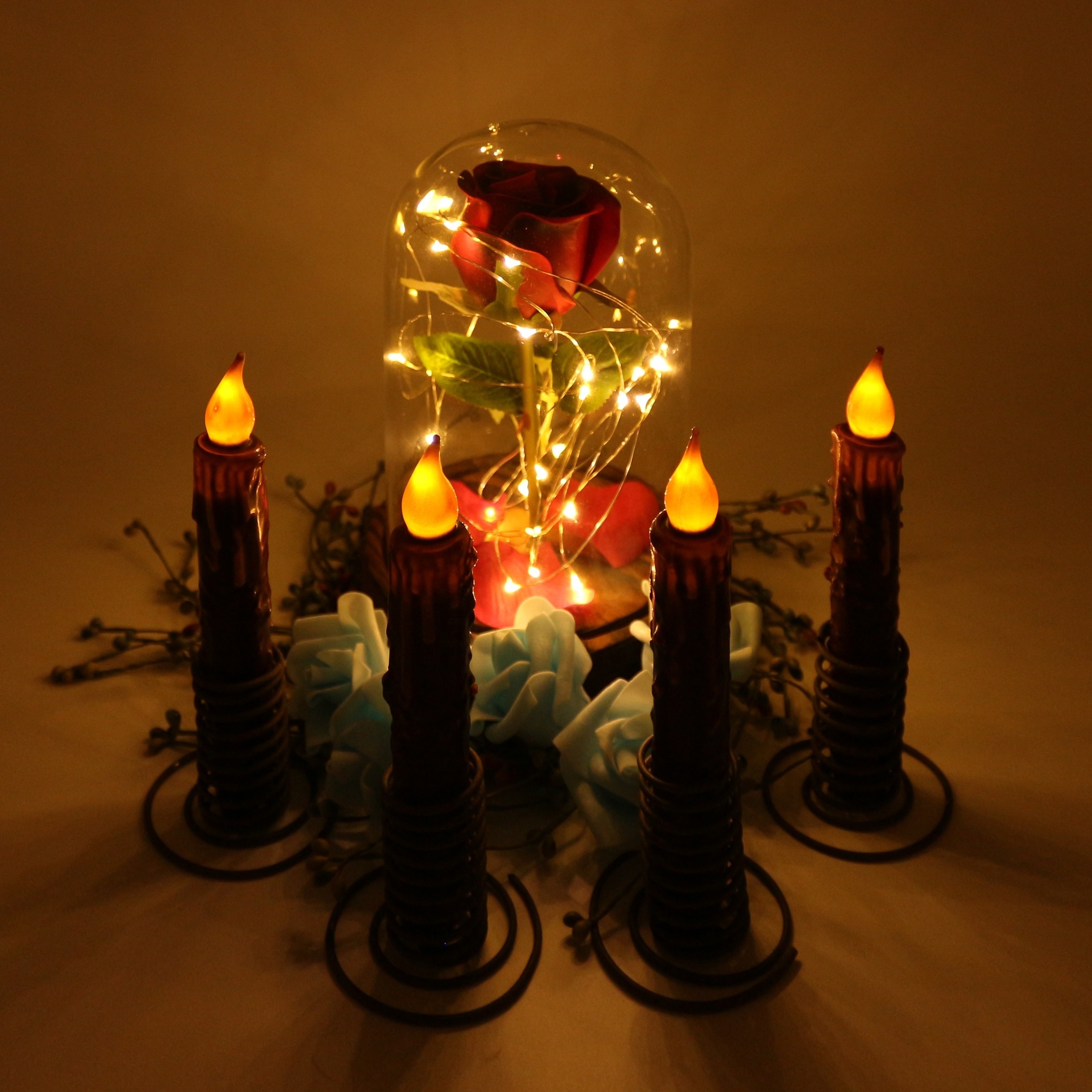 Real Wax Hand Dipped Battery Operated LED Timer Taper Candles Primitive Flameless Candles Supplier, 6-3/4 Inch, Burgundy