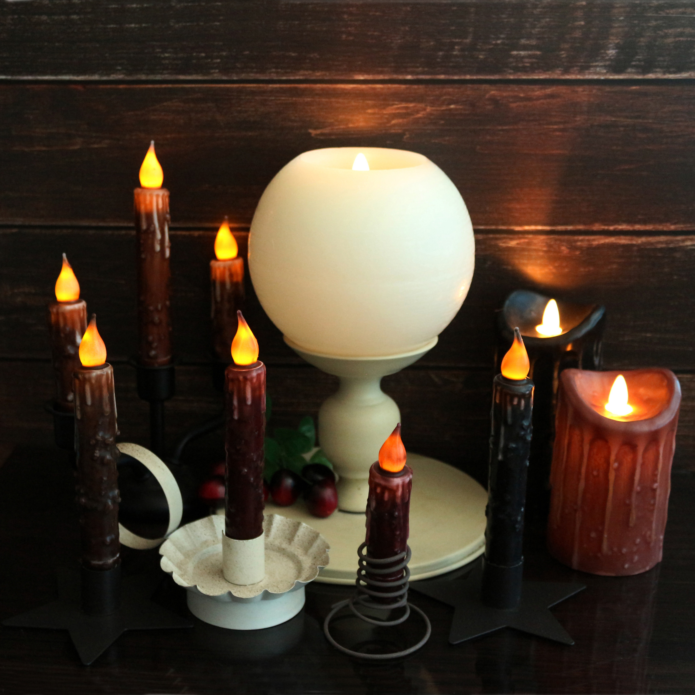 Real Wax Hand Dipped Battery Operated LED Timer Taper Candles Country Primitive Flameless Lights Decor, 6-3/4 Inch, Matt Black