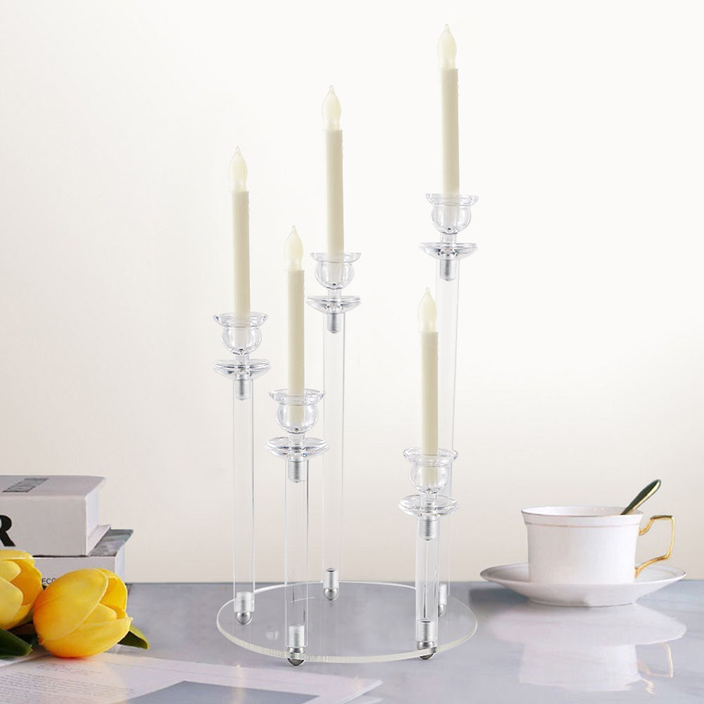 Acrylic 5 Arms LED Tapper Candle Tealight Holders Transparent Candlesticks Wedding Party Table Centerpieces Home Decoration