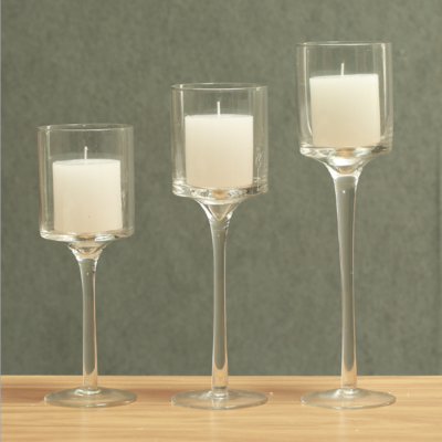 Wholesale Home Decoration Transparent Set of 3 Clear Glass Candlestick Votive Candle Holders Glass