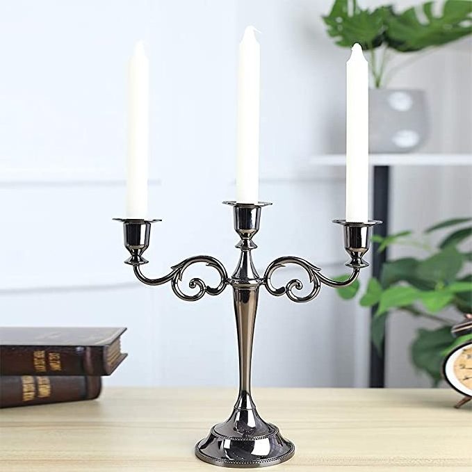 3 Arms Gold Black Candlesticks Taper Candle Holders Wedding Party Decoration Dinning Table Centerpieces for Church Votive