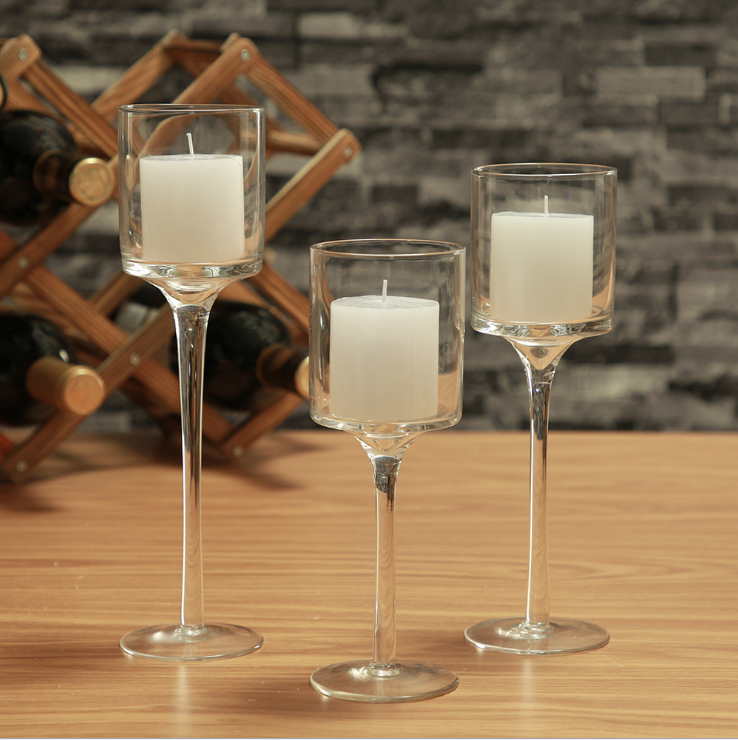 Wholesale Home Decoration Transparent Set of 3 Clear Glass Candlestick Votive Candle Holders Glass