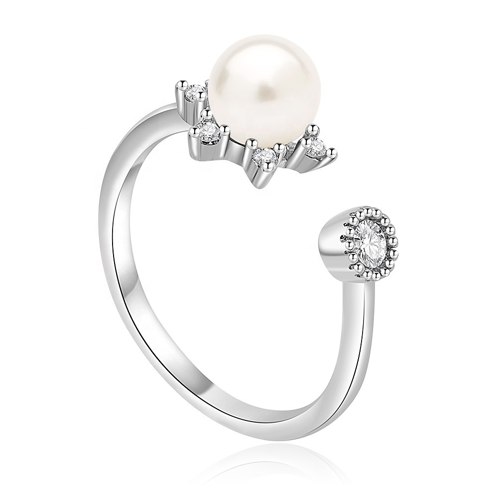 Flower Design 925 Sterling Silver Cultured Freshwater Pearl Open Adjustable Ring