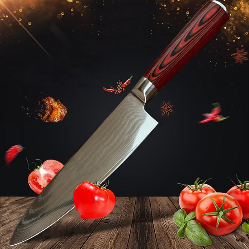 Top Quality Professional Custom Logo Kitchen Cooking High Carbon Stainless Steel 8 Inch 67 Layers VG10 Blade Damascus Chef Knife