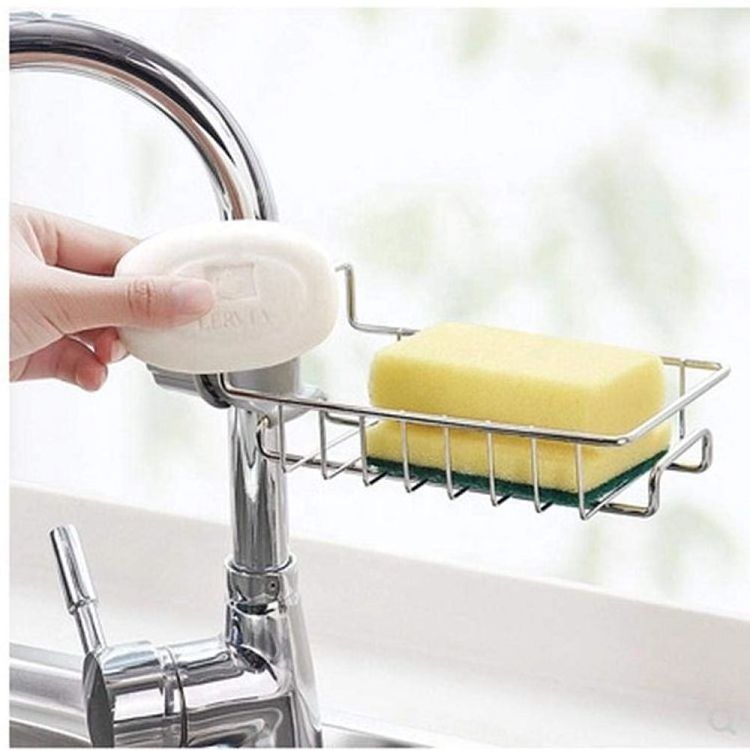 Stainless steel  faucet Adjustable Sink Drain Rack Sponge Storage Holders & Racks