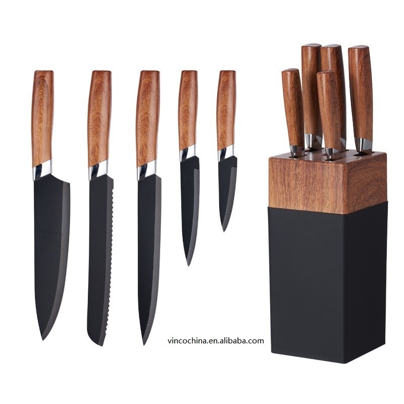 Factory Hot Selling High Quality 5 Pcs kitchen knife with Y peeler Wood Pattern handle kitchen knives stainless steel knife set