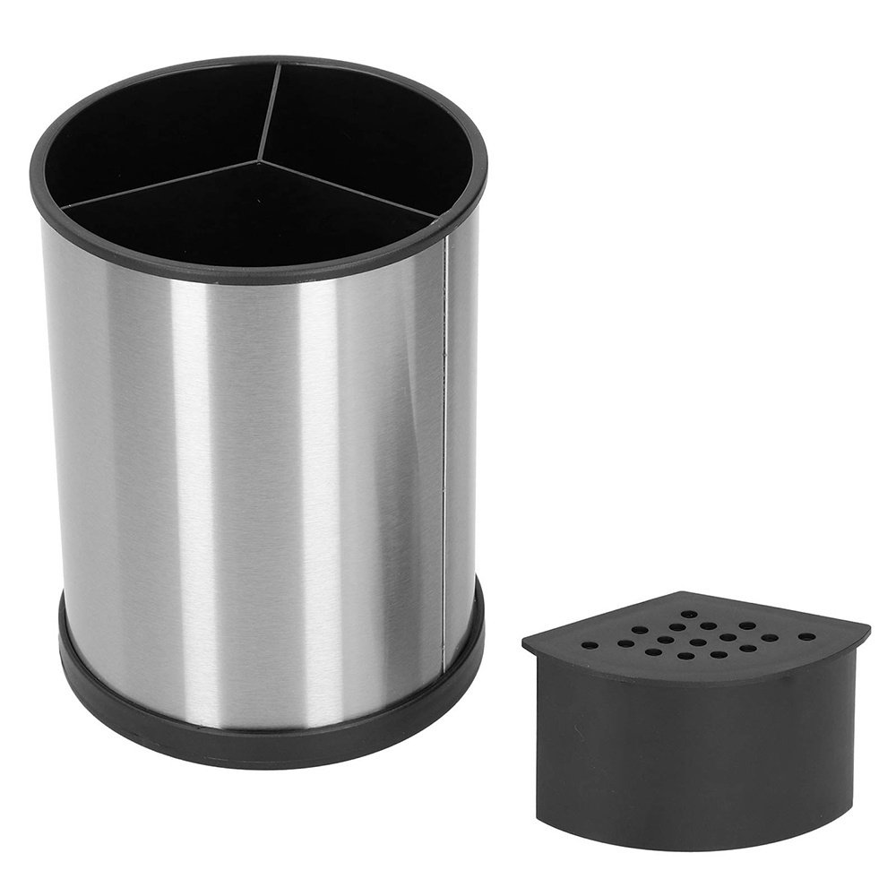 3 Compartment Rotating Large Capacity with Insert and Drain Holes Stainless Steel Utensil Caddy Kitchen Utensil Holder